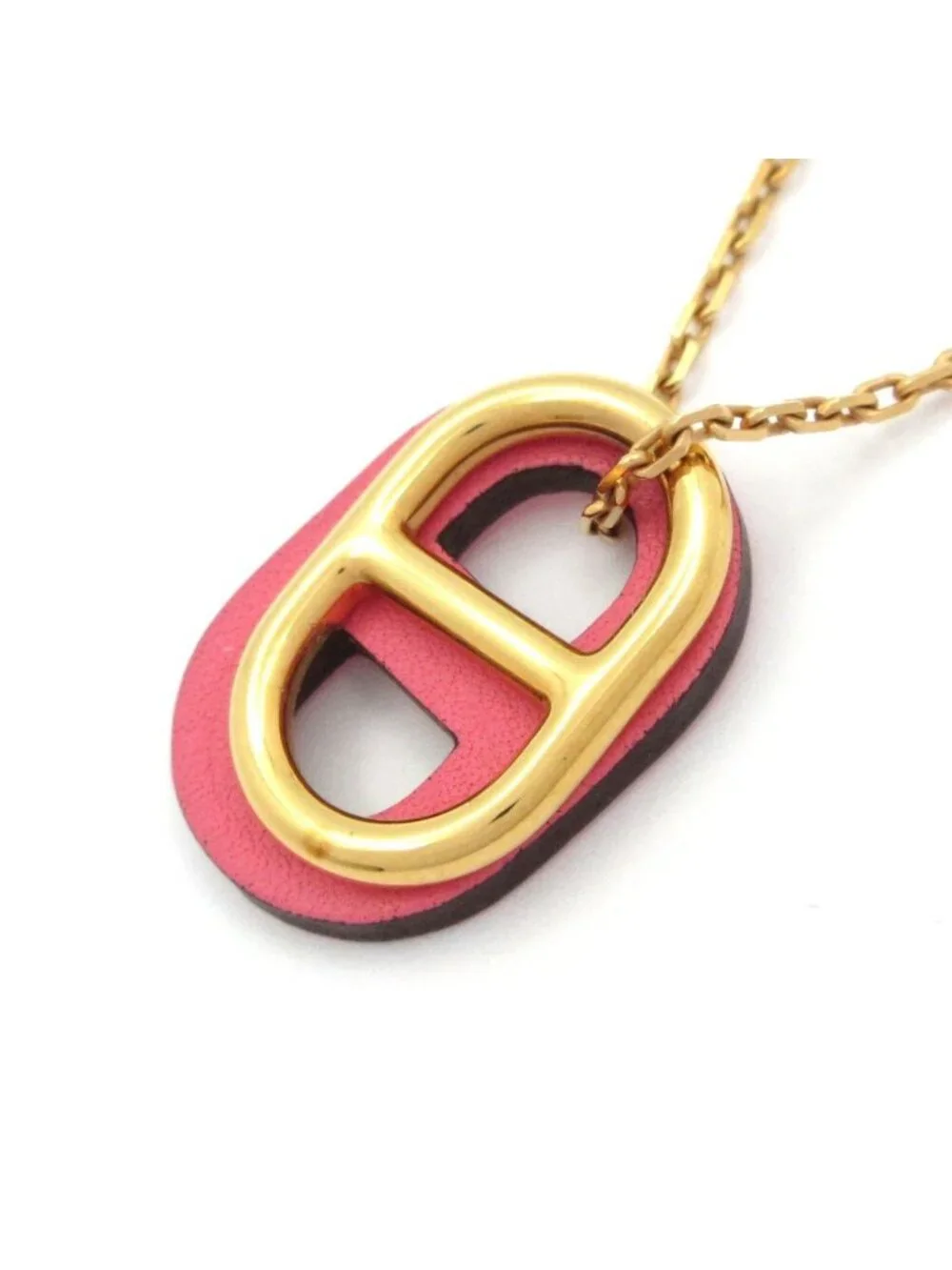 Hermes Necklace O Maillon Leather Pink Gold
